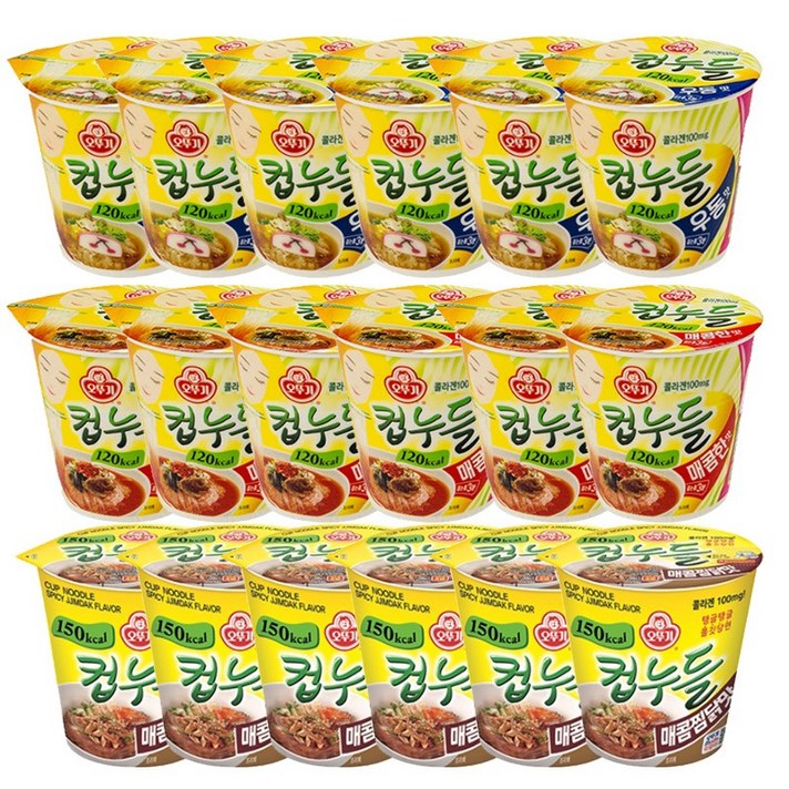 [원올]오뚜기 컵누들 매콤찜닭 45.5g 6개 + 컵누들 우동맛/매콤한맛 38.1g 6개, 매콤찜닭 45.5g 6개 + 매콤한맛 38.1g 6개