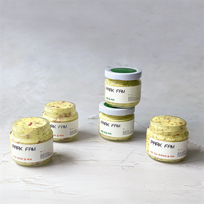 [팍팜] 레몬딜버터 5종 80g+80g (2병세트) 마늘플레이크 살라미 베이컨 딜 바질, 80g+80g=160g, 레몬딜버터+레몬바질버터