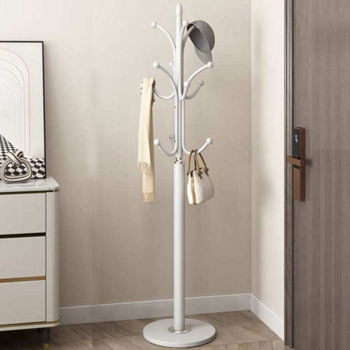  무타공마켓 옷안늘어나는 고급 철제 스탠드행거 옷걸이 행거 스탠드 고정식, 화이트 