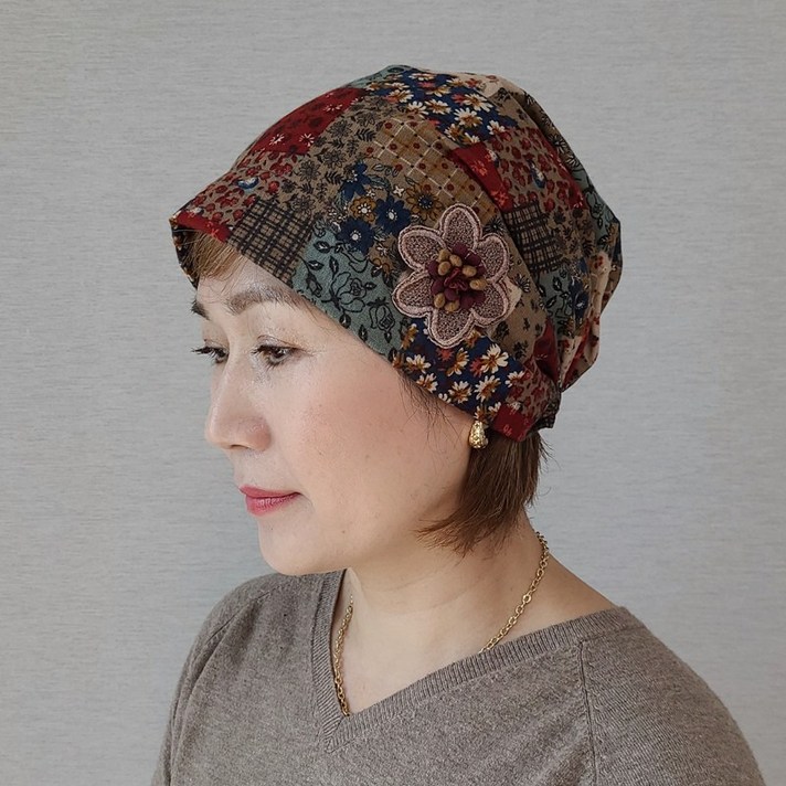 제이제이나인 플라워 가을 겨울 큐빅 여성 두건 비니 모자