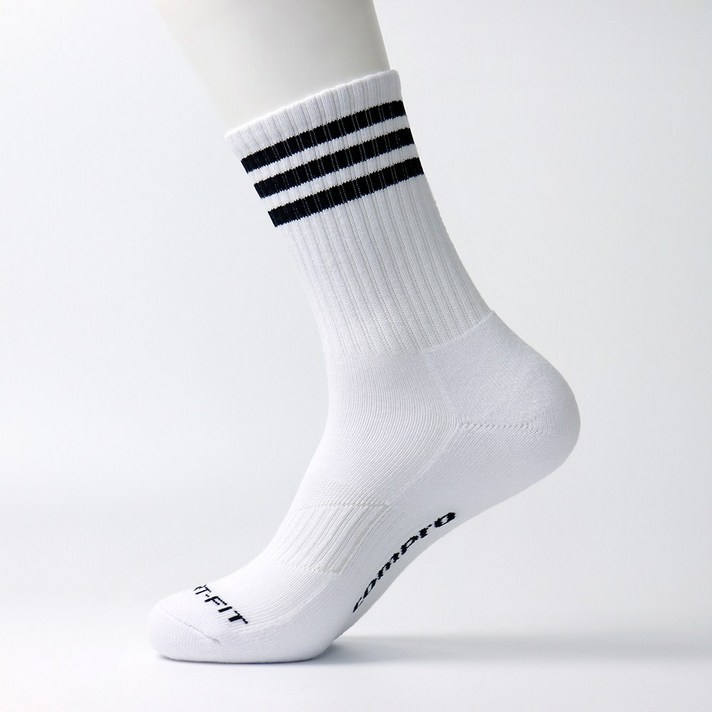 컴프로 남자 남성 V-TREK 기능성 스포츠 장목 쿠션 링글 기능성 양말, 흰색-검정