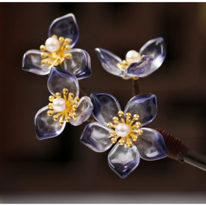 여성 전통고대 올림머리장식 헤어핀 꽃장식 비녀 핀