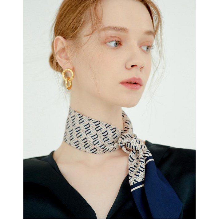 21FW [SILK100%] 실크 네이비 DD 패턴 트윌리 스카프 DCSC1F913N2