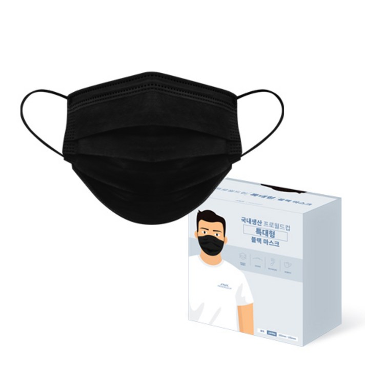 프로월드컵 국내생산 특대형 블랙마스크 100매입, 1개