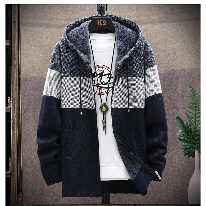 남자 가디건 브랜드 남자명품가디건 패치 워크 후드 카디건 남성 의류 겨울