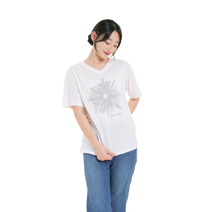 올리비아하슬러 와이드 브이넥 프린팅 면티셔츠OHDMTS101 올리비아하슬러 와이드 브이넥 프린팅 면티셔츠OHDMTS101