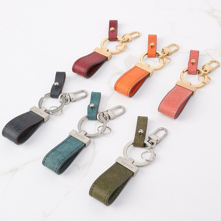 MORUN 푸에블로 키링 스트랩 키홀더 열쇠고리 가죽키링 자동차키링 차키링 차키키링 차키홀더 자동차키홀더 스마트키홀더 이니셜키링 벤츠키링 BMW키링 벤츠키링 미니쿠퍼키링, 골드, 불박, 코랄레드