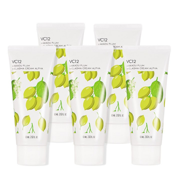VC12 100% 호주산 600 000ppm 카카두플럼 피부진정 멜라닌 생성억제 항산화 비타민C 기미크림 알파, 5개, 60ml