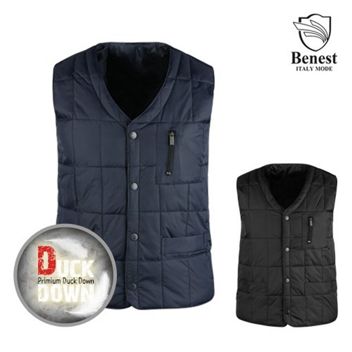 베네스트 남성용 덕다운 스퀘어 퀼팅 브이넥 조끼 NBE20A301