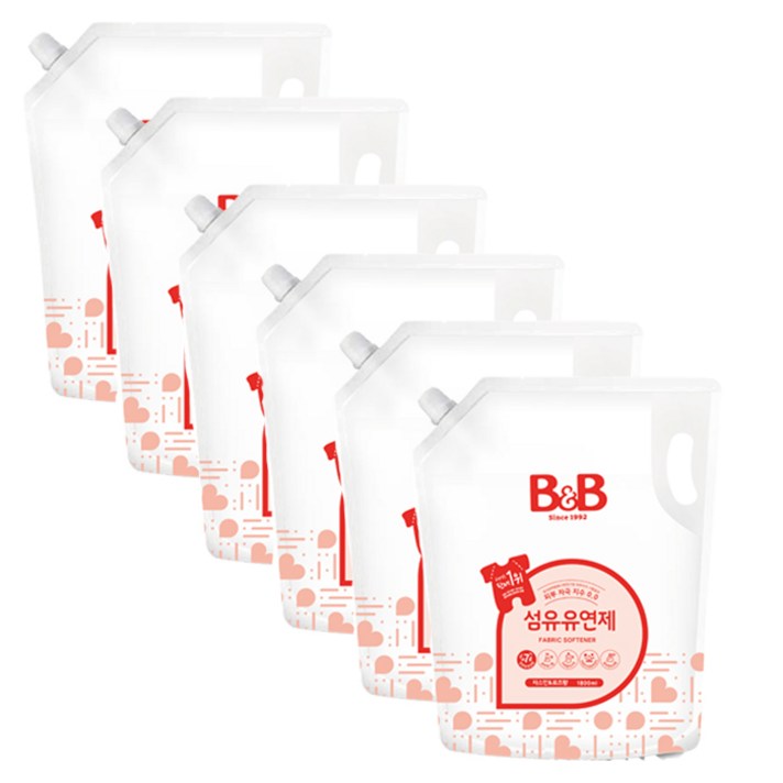 비앤비 섬유유연제 자스민 앤 로즈 리필, 1800ml, 6개