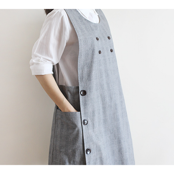 리룸 클래식버튼앞치마 어린이집선생님앞치마 원피스앞치마 보육교사앞치마, 그레이체크