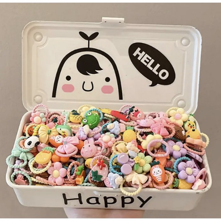 (40개)대용량 유아고무줄 어린이 여아 안아픈 머리끈 작은 아기고무줄 무매듭 귀여미캐릭터머리끈