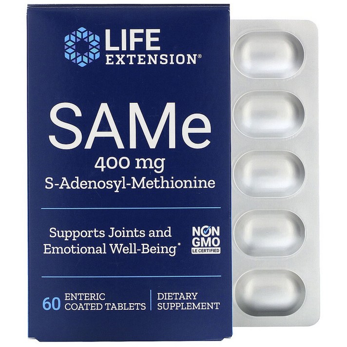 라이프익스텐션 SAMe 400mg S-아데노실-메티오닌 엔테릭 코티드 타블렛, 60개입, 1개