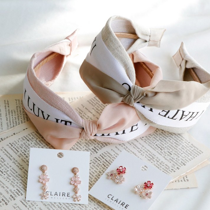 클레어쥬얼리 봄봄 레터링 꼬임 넓은 반다나 헤어밴드 머리띠 2color