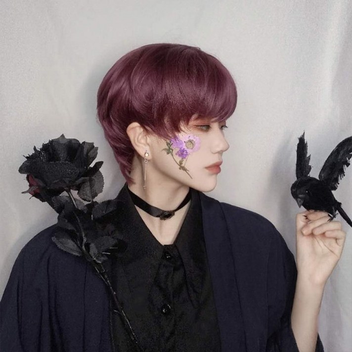 남자부분가발 남자장발가발 20대남자가발LANLAN 가발 남성 짧은 머리 실버 화이트 잘 생긴 한국 자연 솜털 그물 레드 Cos 유니버설 현실적인 가발, 20