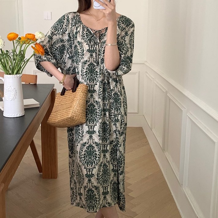 허블리 여성 여름 원피스 휴가 홈웨어 체형커버 냉감소재 롱원피스