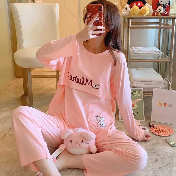 수유복 산후조리복 여름얇은스타일 분만후 순면 오버사이즈 통기성 땀흡수 6월 7월분 수유 임산부 여름, 콩 페이스트 파우더g, XLml