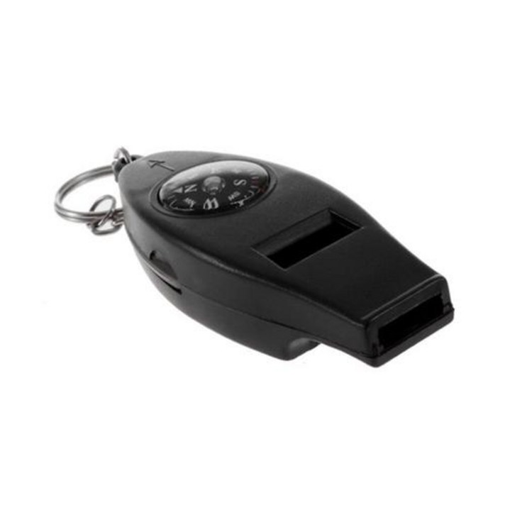 4-in-1 다기능 호각 나침반 온도계 돋보기 열쇠고리 비상 생존 키트 야외 여행 캠핑 트레킹, 1개, 동색