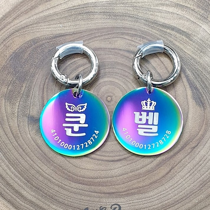  [고리형] 무지개빛 레인보우 써지컬펜던트 클래식 강아지 인식표 하네스 인식표, B 