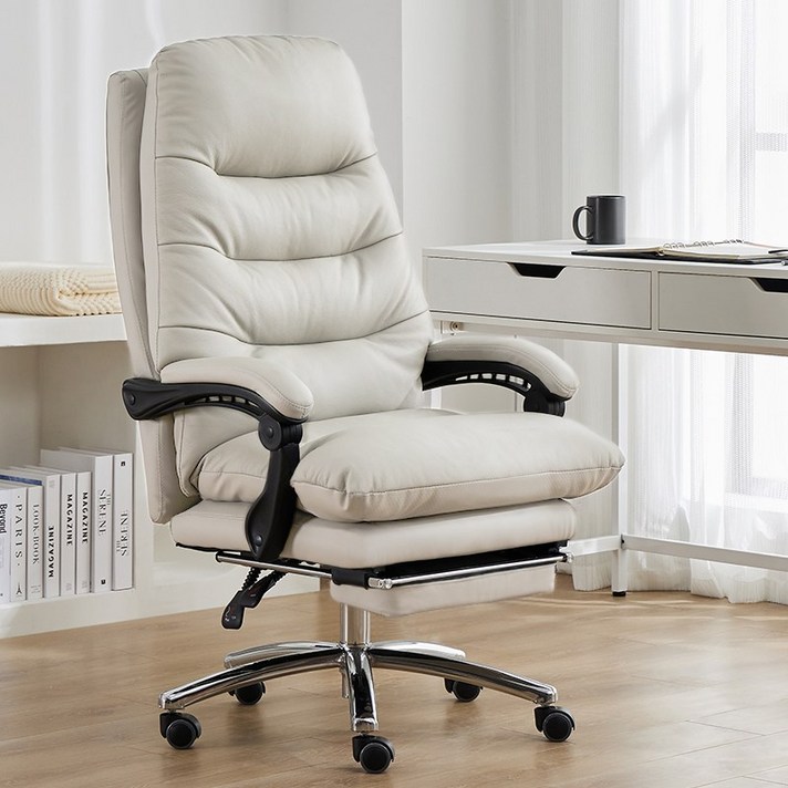 SeekFun 침대형 리클라이너 컴퓨터의자 가죽의자 중역의자, 화이트 발받침