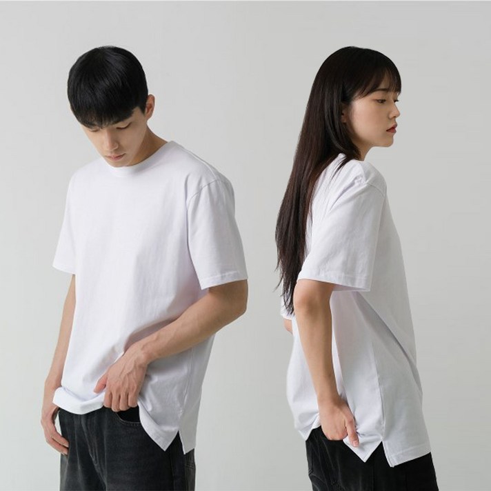 시미오 남녀공용 무지 옆트임 레이어드 반팔 티셔츠 고중량 20수