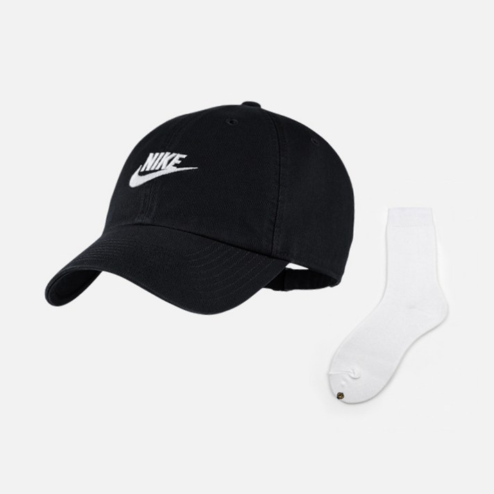 나이키 헤리티지86 스우시 캡 모자 블랙 + 웰던 캐주얼 양말 화이트