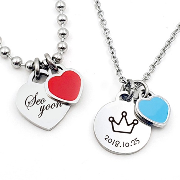 써지컬스틸 에나멜하트 목걸이 미아방지, 화이트