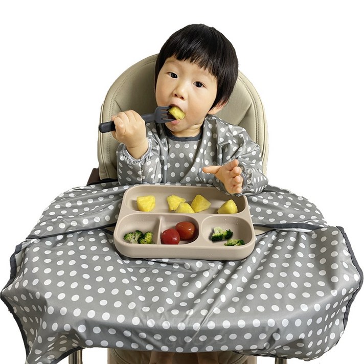 아이주 식탁일체형 이유식 턱받이 긴팔오픈형, 그레이, 1개