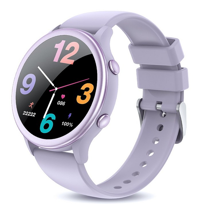 Luxeed 통화가능 스마트워치 1.27인치 원형 대화면 한국어 지원 운동 추적 밴드, 블루투스, 35mm, Lavender