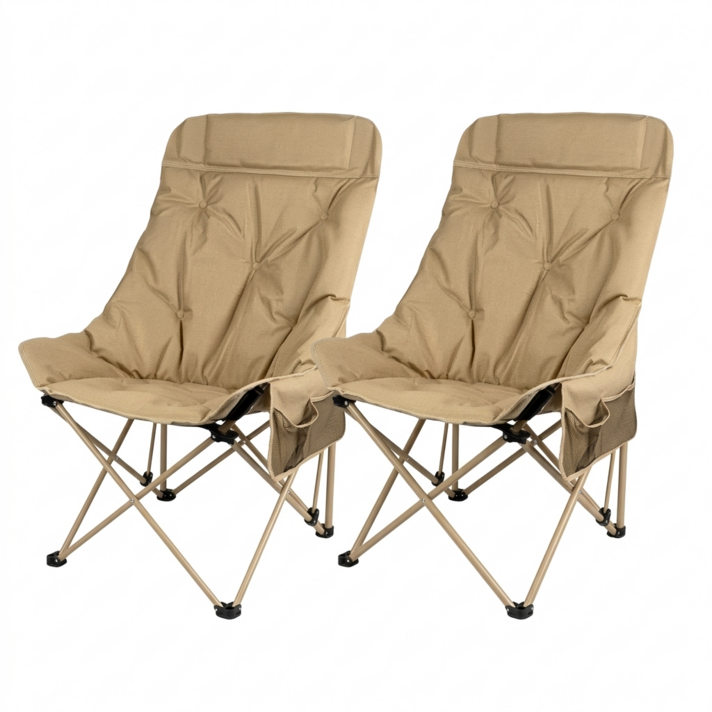 라이프리듬 11 쿠션 캠핑 의자 접이식 초경량 릴렉스 체어 낚시 피크닉, 2개, 베이지