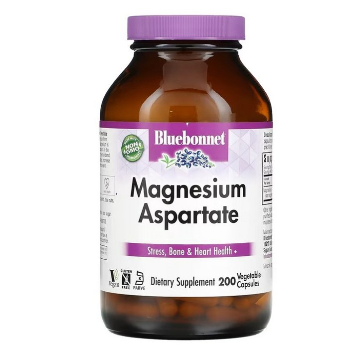  블루보넷 마그네슘 아스퍼테이트 400mg 베지터블 캡슐 글루텐 프리 무설탕, 200정, 1개 