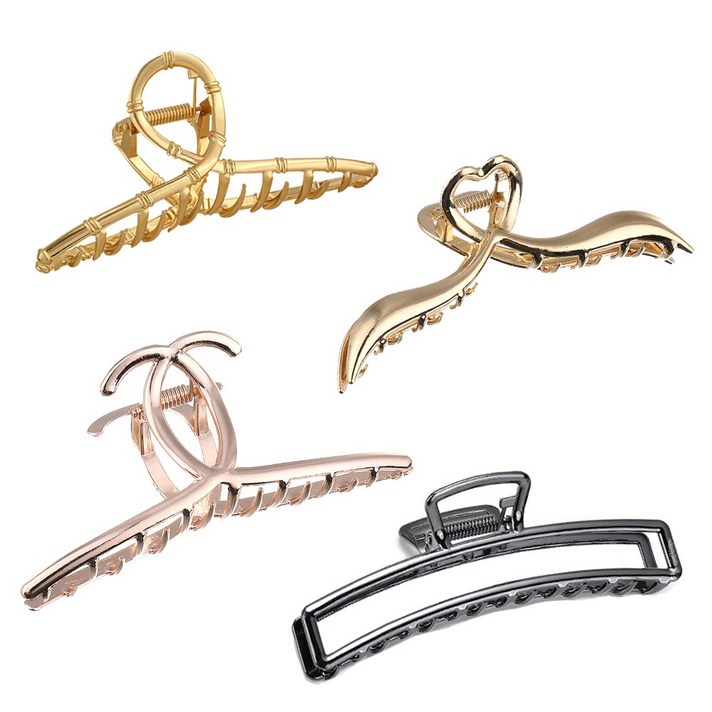 프랑수와 4종SET 구성 착용했을때 더 이쁨 뽑내주는 메탈꼬임집게핀 무광 유광 올림머리 헤어집게핀