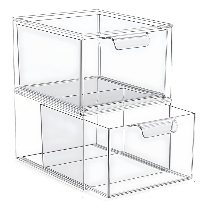 리빙가감법 프러미엄 화장대 욕실 깔끔한 정리 서랍형 아크릴 수납함 자유러운 적층식 화장품 보관함 먼지 차단 플라스틱 화장품 정리함, 2개, 투명
