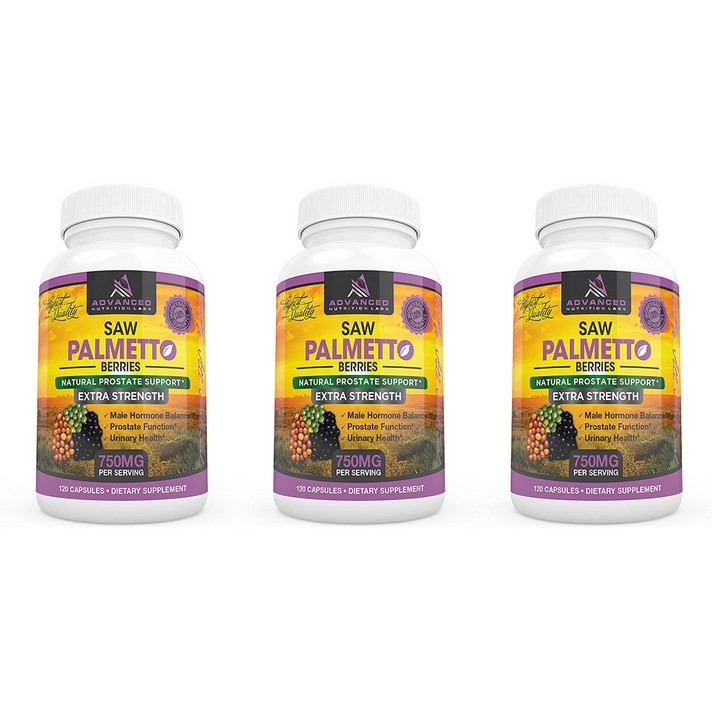 Advanced Nutrition Labs Saw Palmetto 어드밴스드 뉴트리션 랩스 쏘팔멘토 750mg 120캡슐 3팩, 1개, 1