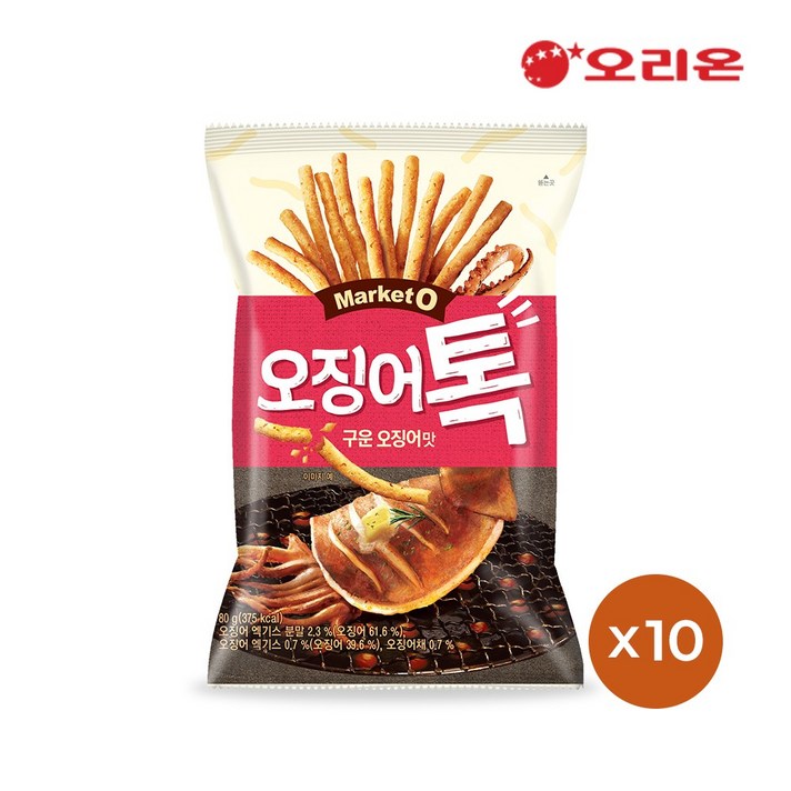 오리온 마켓오 오징어톡M 구운오징어맛 (80g) x 10개, 단품