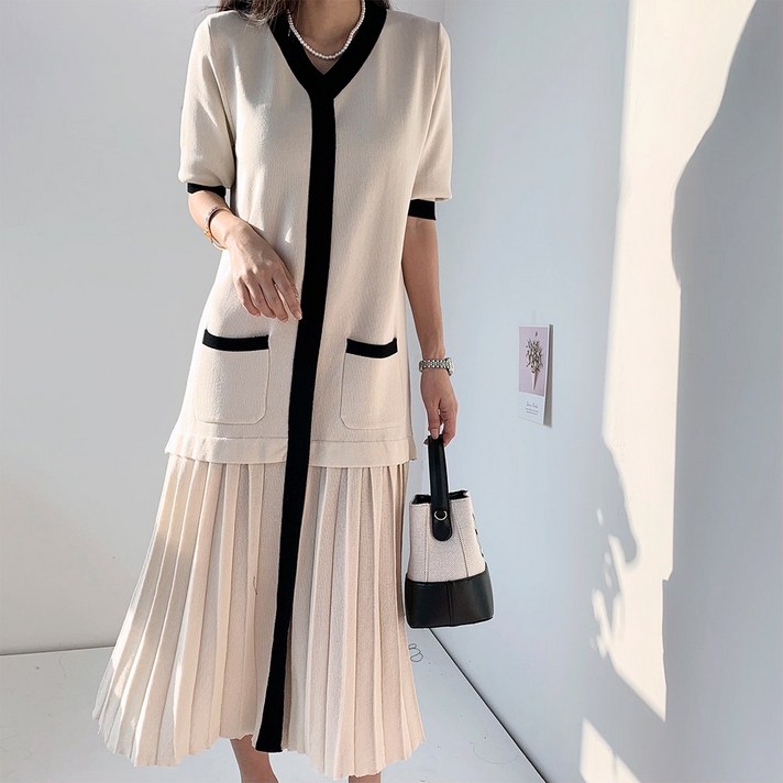 
                                                        나잇벨라 여성 반팔 데일리 주름 마든 플리츠 니트원피스
                                                    