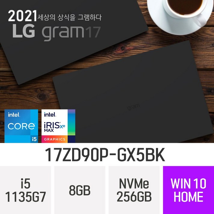 LG 2021 그램17 17ZD90P-GX5BK [한컴 오피스 증정], 256GB, 윈도우 포함, 8GB