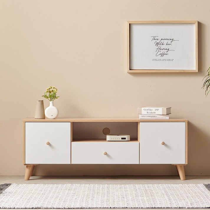  바로방가구 비엔나2 1200 거실장 원룸 다리형 TV장 서랍 정리 수납 북유럽 티비다이, 오크화이트 