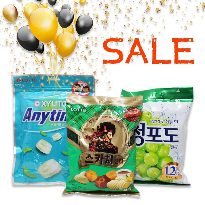 롯데제과 자일리톨 애니타임 185g+스카치 세가지맛 317g+청포도 캔디 323g, 1세트, 825g