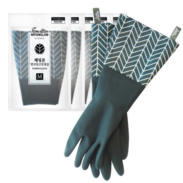 패턴 고무장갑 블랙헤링본(중)5켤레/면코팅, 단품