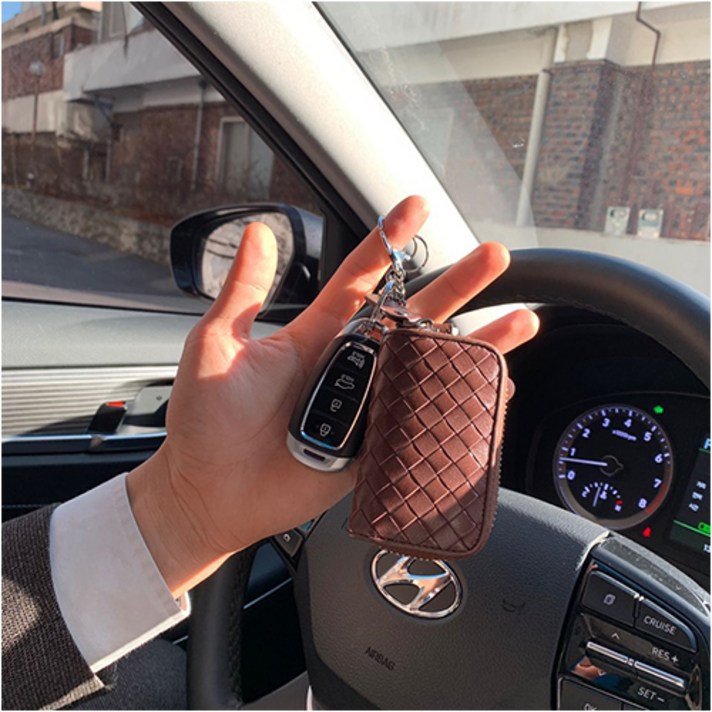 팰리세이드 자동차 차량용 고급가죽 키홀더 키케이스 키지갑, 블랙