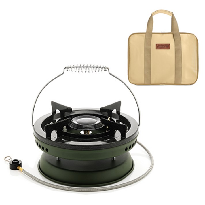 그리들 버너 해바라기 강염 스토브 고화력 액출 캠핑 이소가스 휴대용 낚시 가방포함, 카키버너(베이지가방)