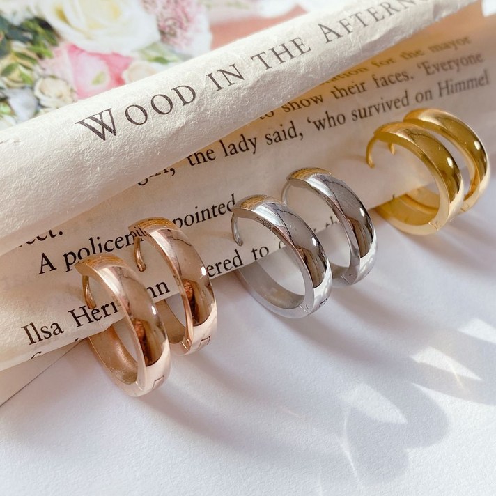 일루아샵 [써지컬스틸] 무광 유광 링 귀걸이