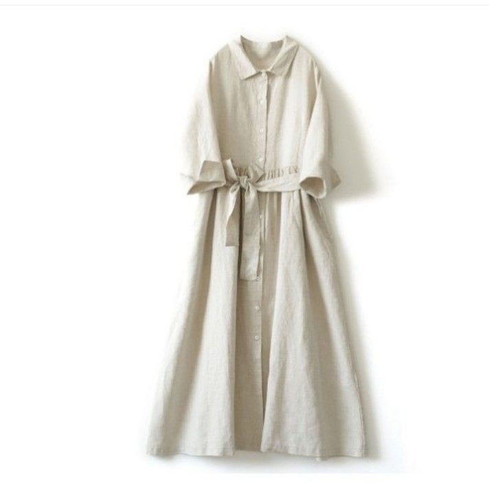 여성용 유니크스퀘어 프론트 버튼다운 린넨 원피스