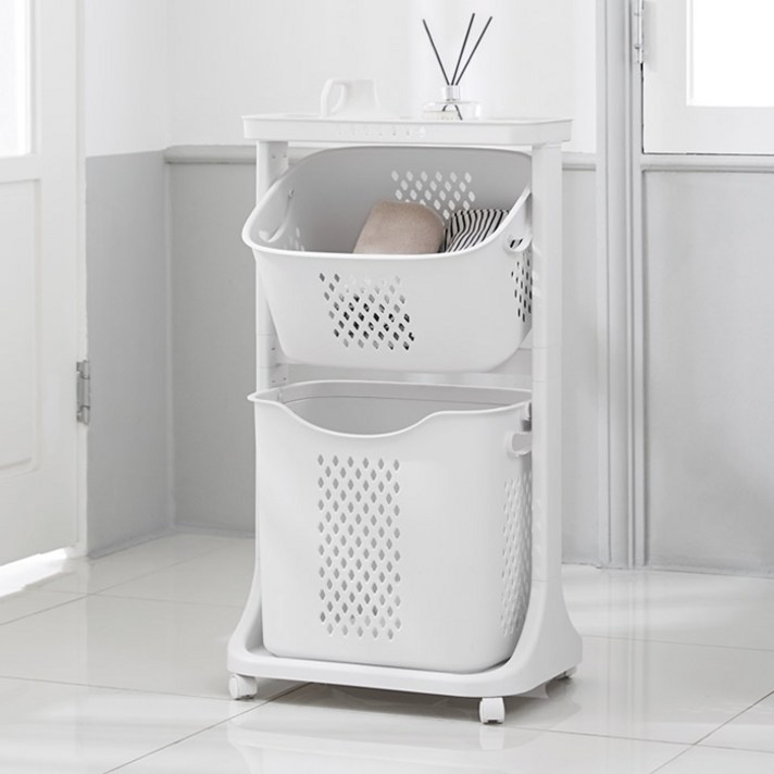 네이쳐리빙 모던 트롤리 스윙 빨래바구니, 모던 트롤리 스윙 2단 빨래바구니