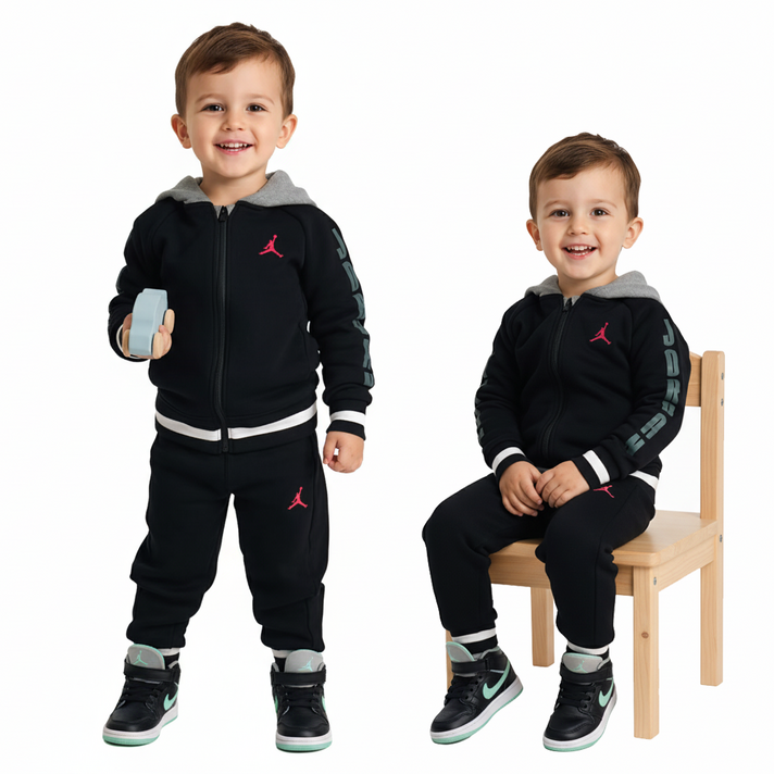 매장정품소량입고 나이키 조던 베이비 따뜻한 플리스 투피스 블록 상하세트 블랙 HV1536010