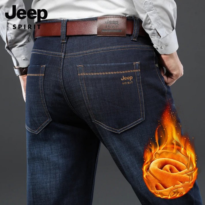 jeep 남자 청바지 겨울 기모 기모 슬랙스 통 스판 빅 사이즈 바지