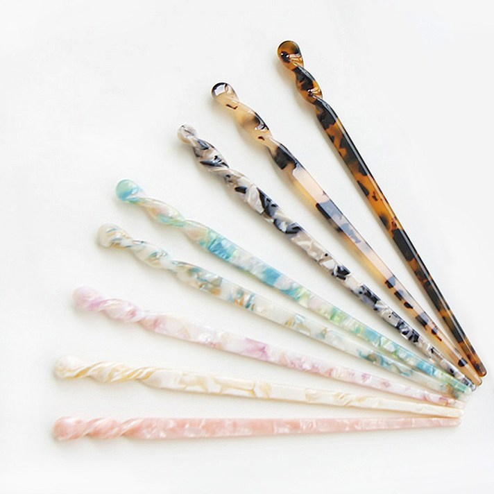 도도앤뉴 트위스트 꼬임 셀룰로오스 마블 자개 호피 올림머리 뒤꽂이 비녀