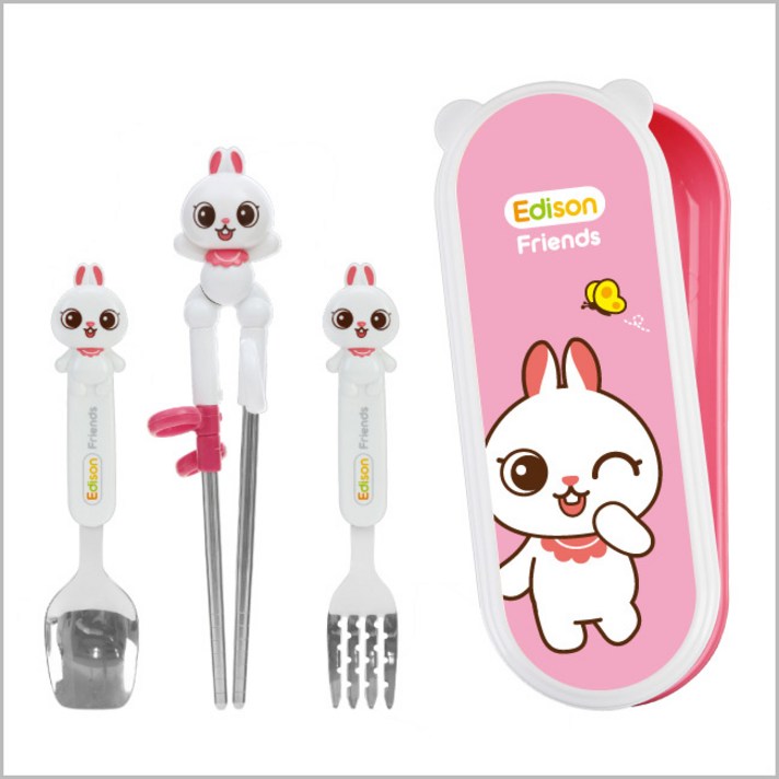 [에디슨젓가락 수저세트모음] 에디슨 뽀로로 폴리 도라에몽 헤이지니 타요 교정젓가락, 60_에디슨프렌즈토끼4종케이스세트
