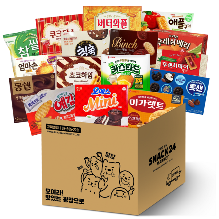  스낵24 사무실 꽝꽝 탕비실용 대용량 박스과자세트, 1세트, 과자 16p 
